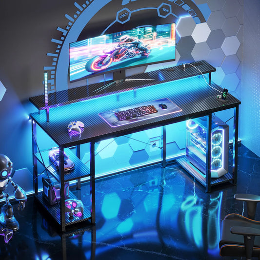 Gaming Desk with LED Lights & Power Outlets, 48 in.