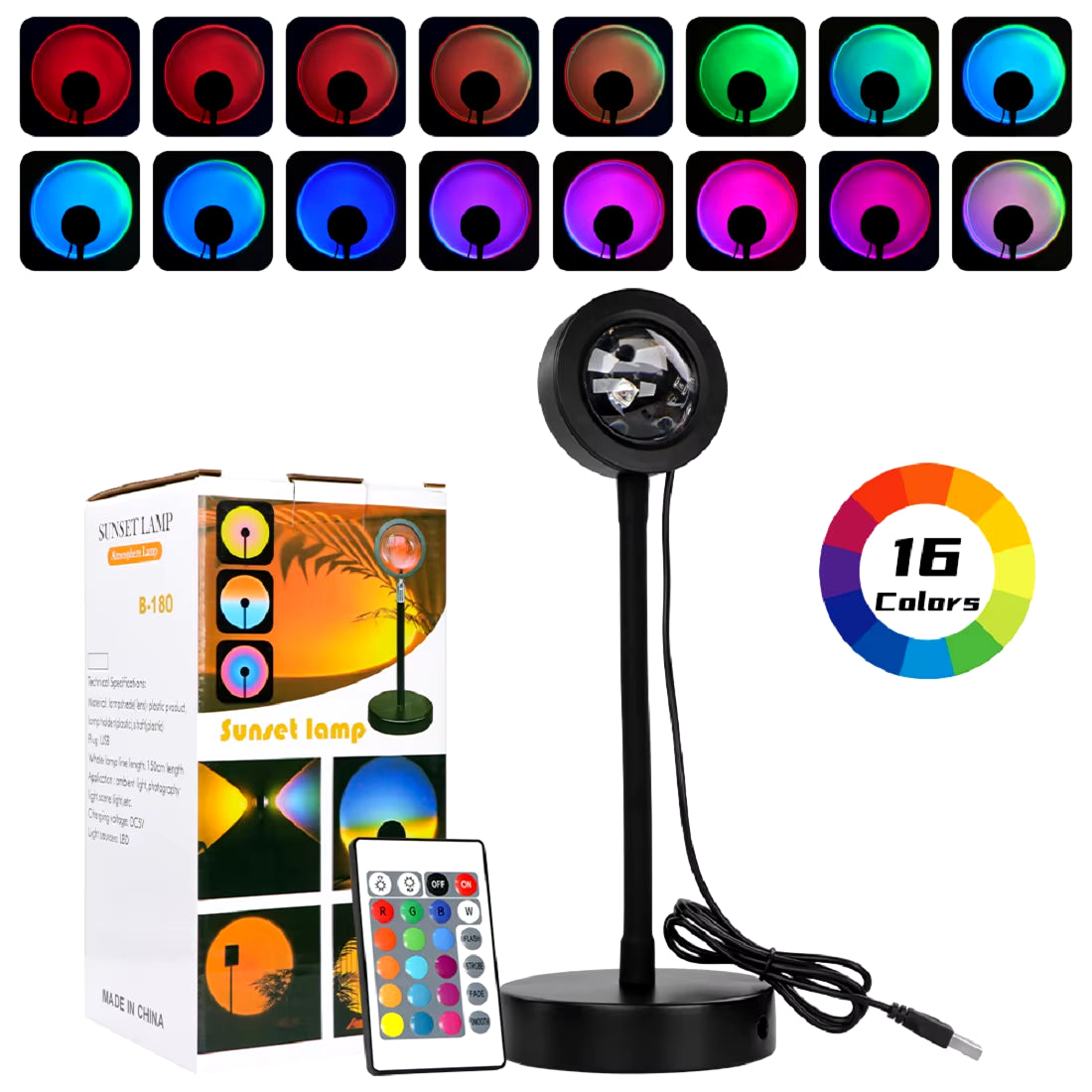 Rainbow Sunset Projector Night Light RGB Lamp for Home Coffe Shop Background Wall Decoration Atmosphere Table Lamp