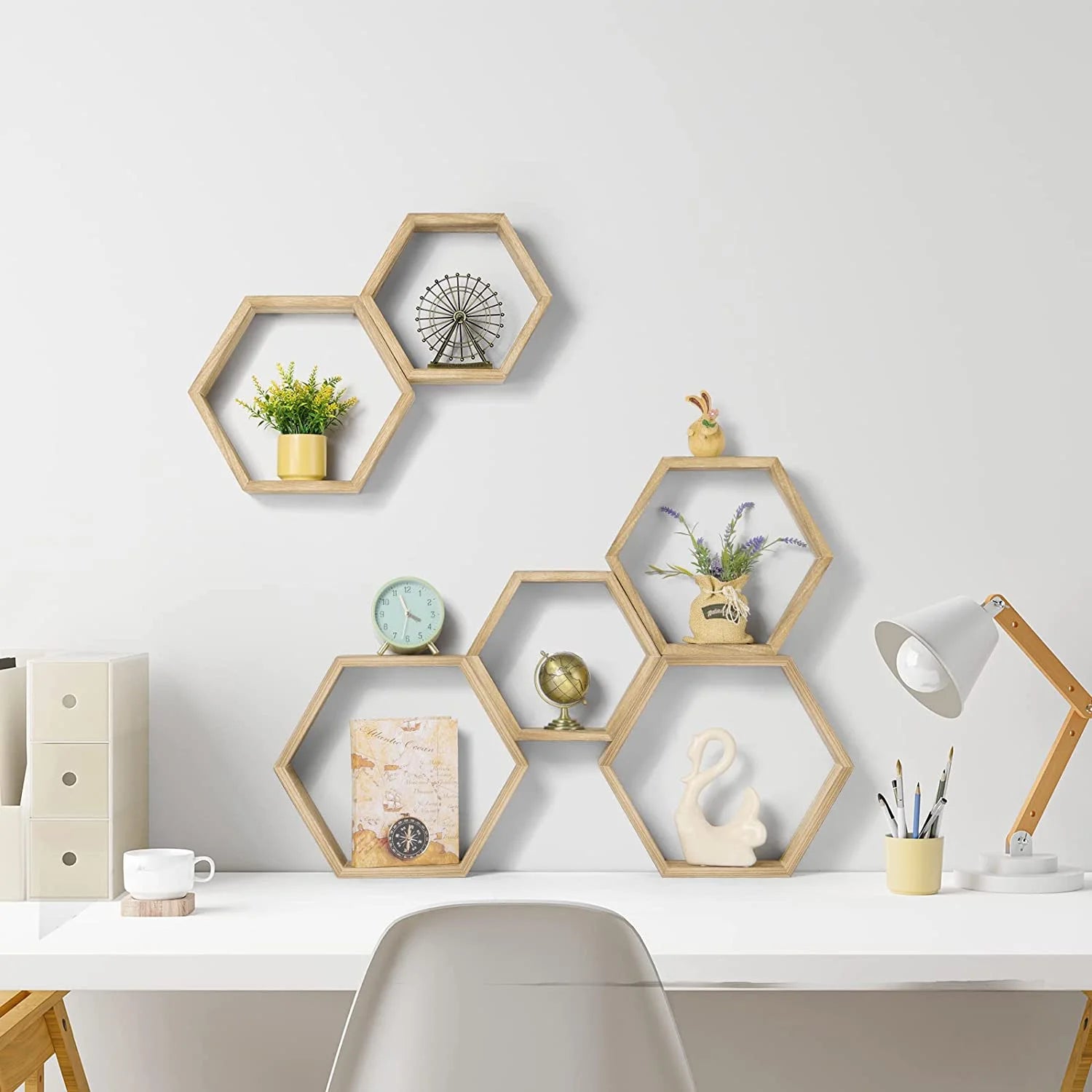 Modern 6 Hexagon Floating Shelves, 6 Count