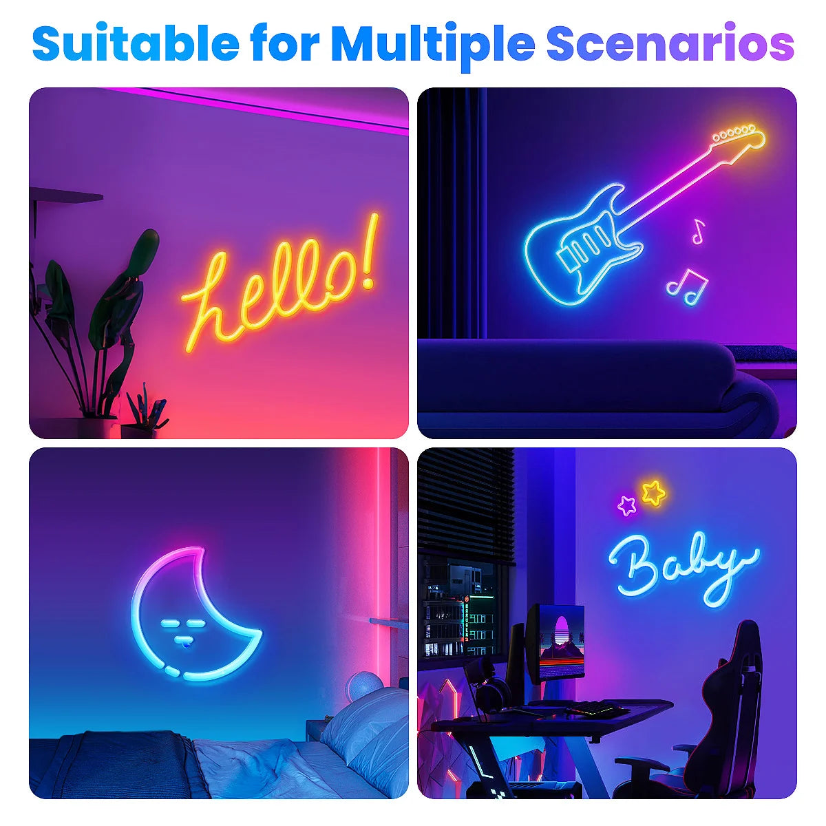 Neon LED Rope Lights, LED Lights for Bedroom Flexible LED Light Strip with Remote and APP Control RGB Lighting Strip