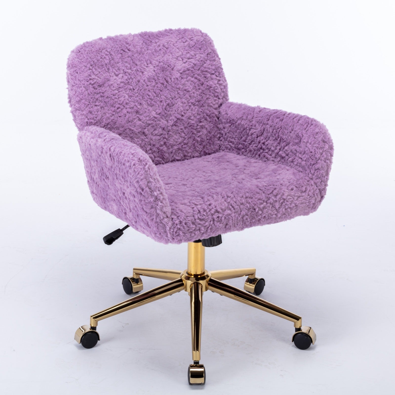 Purple Pastel Chair with Artificial Fur Upholstery and Gold Metal Base