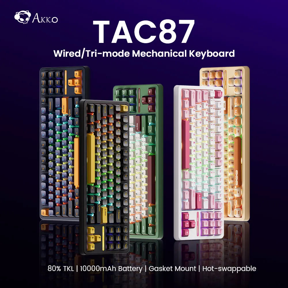 TAC87 Mechanical Keyboard 80% TKL Hot-Swap RGB 10000Mah USB Wired/2.4G&Bt Wireless Customized Gaming Keyboard Gasket Mount