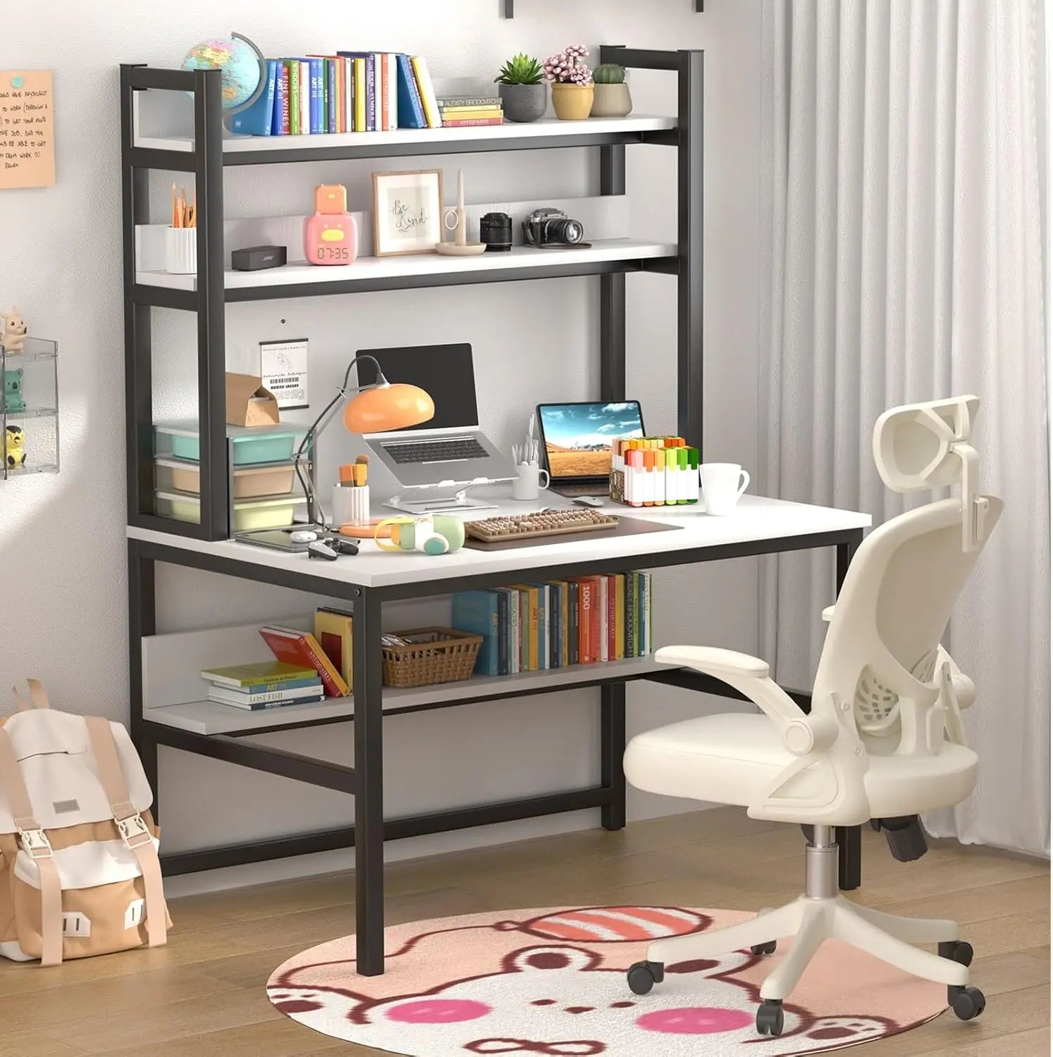 Medium 55 In. Tiered Shelf Desk with Space Saving Design