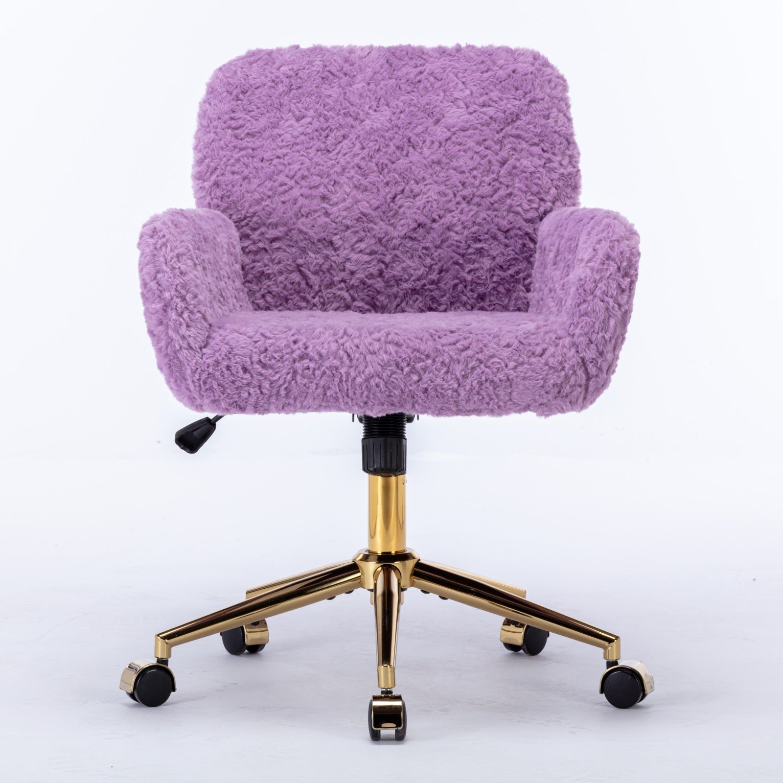 Purple Pastel Chair with Artificial Fur Upholstery and Gold Metal Base