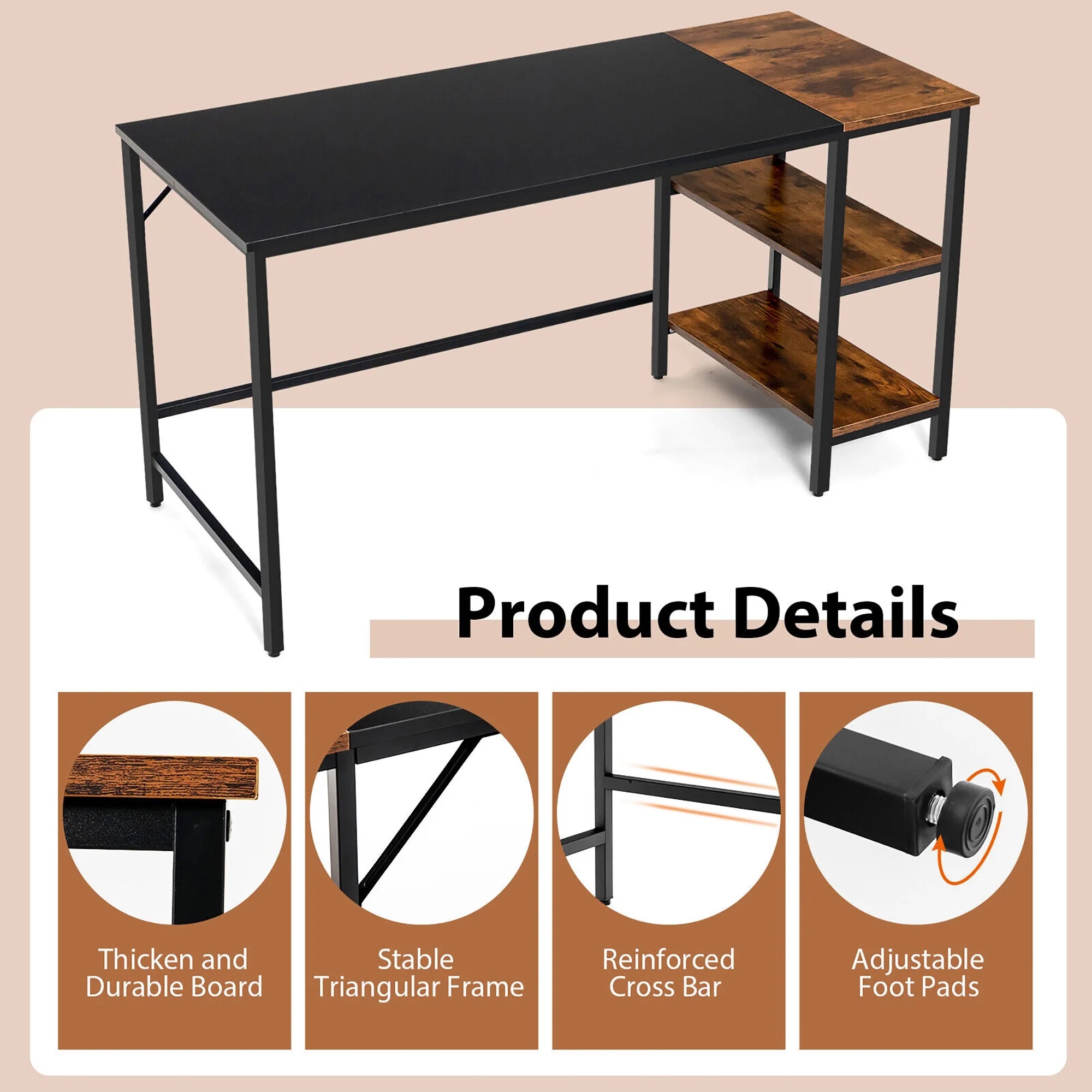 Medium 55'' Computer Desk Wood/Black