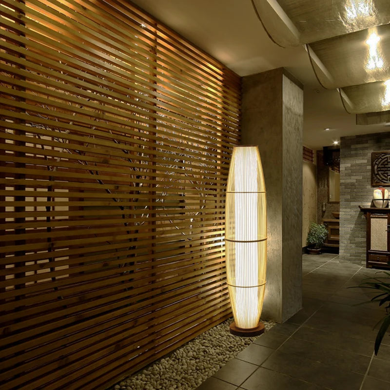 Japanese Bamboo Lamp Floor Lamp Tatami Chinese Zen Tea Room Bamboo Lights Nordic Living Room Bedroom Study Vertical Fishing Lamp
