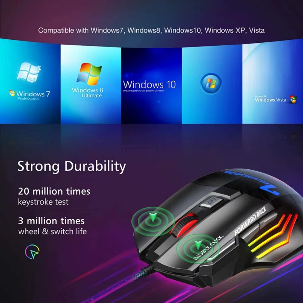 Wired Gaming Mouse Gamer Computer Mouse RGB Backlit Ergonomic Mouse Silent Backlight Mause LED 7 Buttons USB Mice for PC Desktop