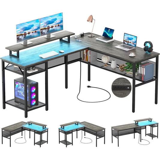 Large Modular Gaming Desk with Power and LED