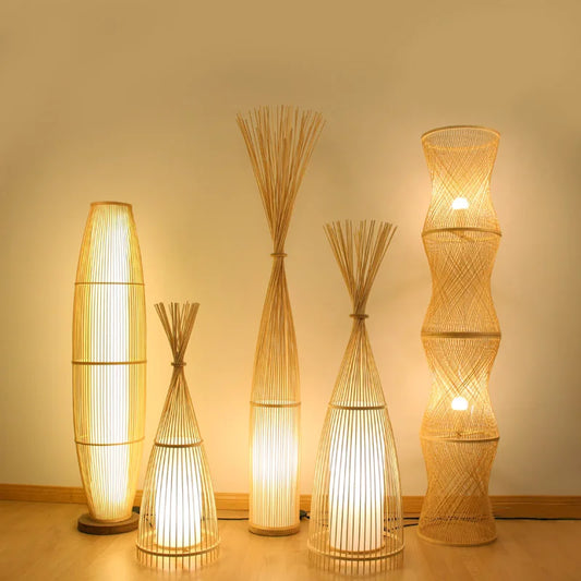 Japanese Bamboo Lamp Floor Lamp Tatami Chinese Zen Tea Room Bamboo Lights Nordic Living Room Bedroom Study Vertical Fishing Lamp