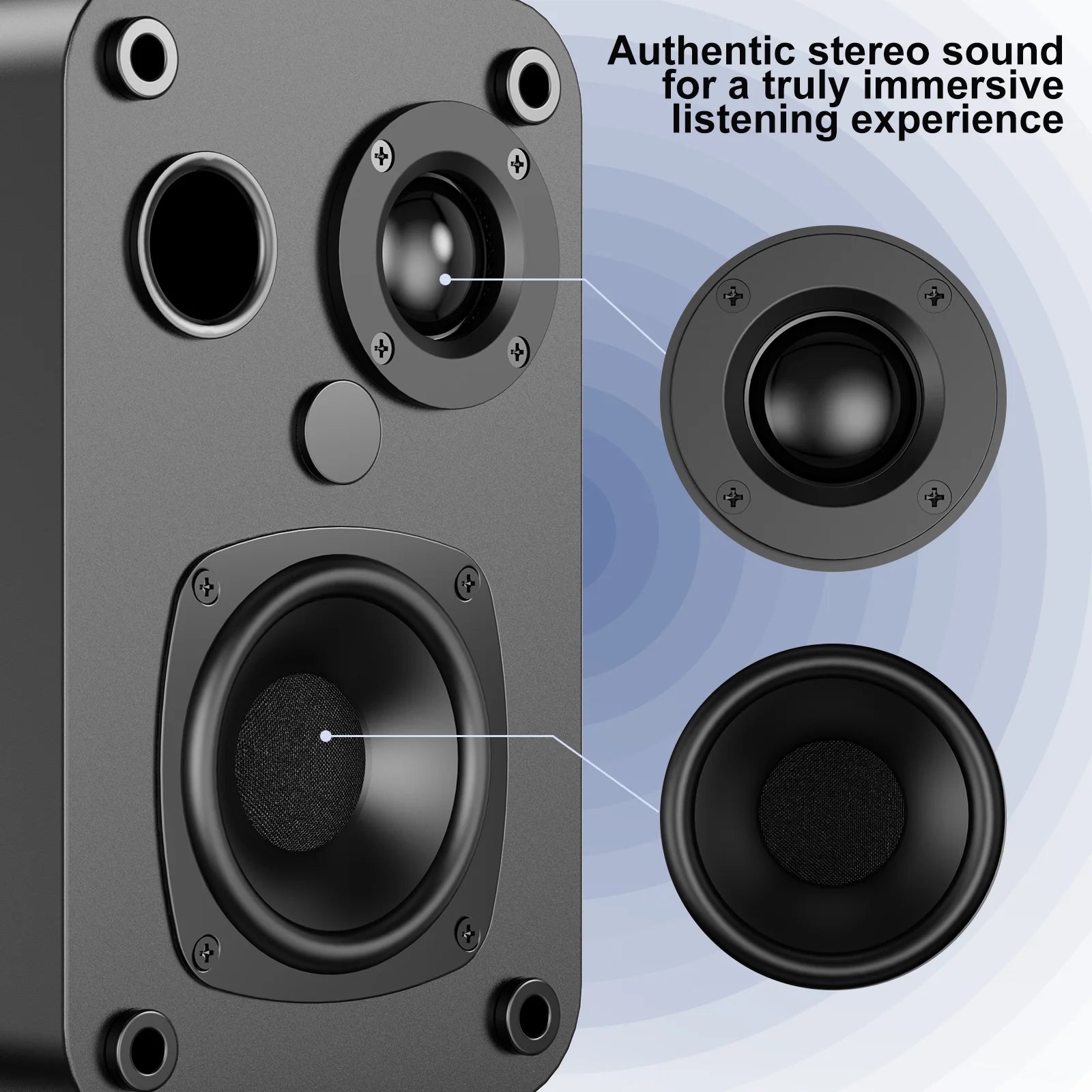 Bookshelf Speakers 50W*2, BT 5.4 Wireless Speaker with Woofer, 2.2Ch Computer Speakers for Desktop PC with Optical/Aux/Usb/Bluetooth