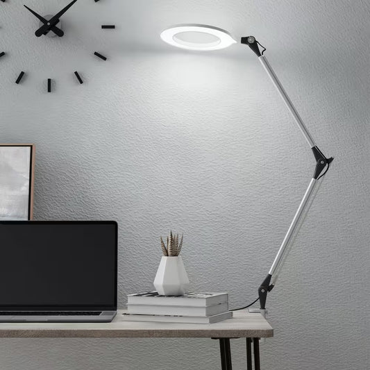 17.5 In. Metal Silver Swing Arm Architect LED Task Lamp with Ring Light