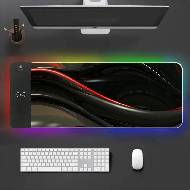 Black Large Mouse Pad Gamer 15W Wireless Charger Minimalist Desk Mat Artistic Mousepad Keyboard Mats Pads Xxl Rgb Backlight Mice