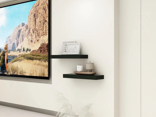 Black 16.5" Wood Floating Shelves, Set of 2