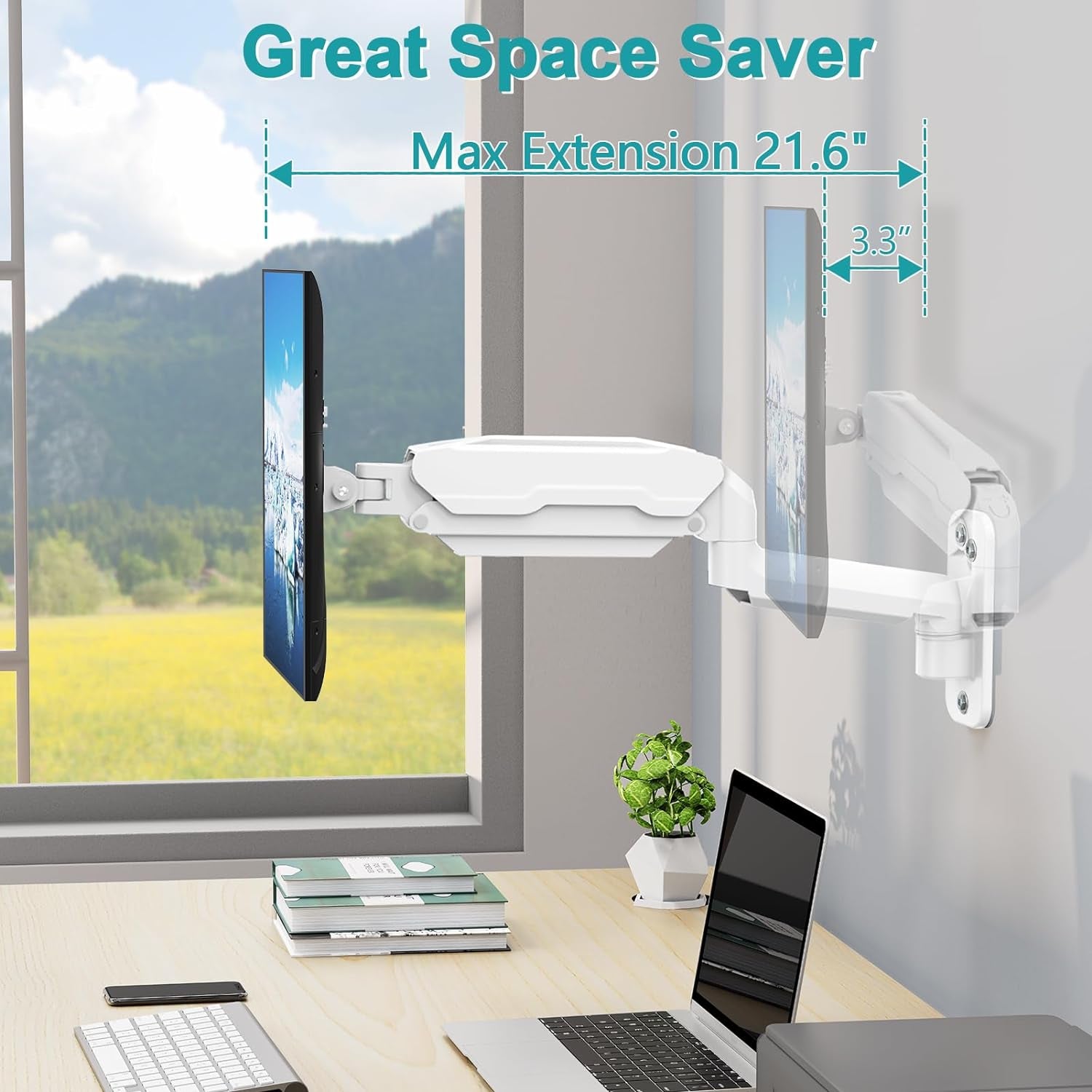 Single Monitor Wall Mount for 13 to 32 Inch Computer Screens, Gas Spring Monitor Arm Holds up to 17.6Lbs, Full Motion Adjustable Wall Bracket, VESA Mount 75X75, 100X100, White