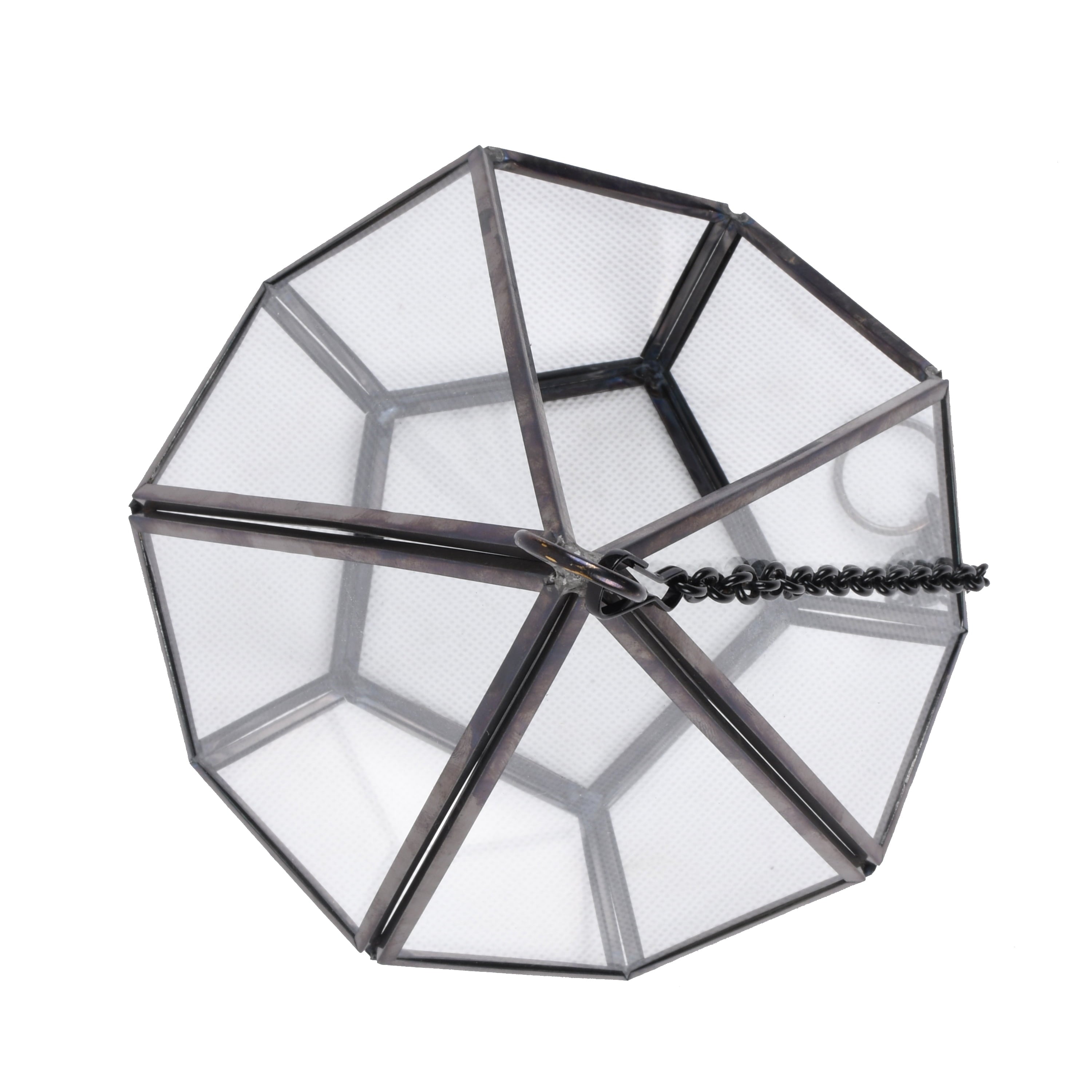 (2 Pack)  Metal and Glass Diamond Shaped Hanging Terrarium, 6.2 in Dia X 8.9 in H