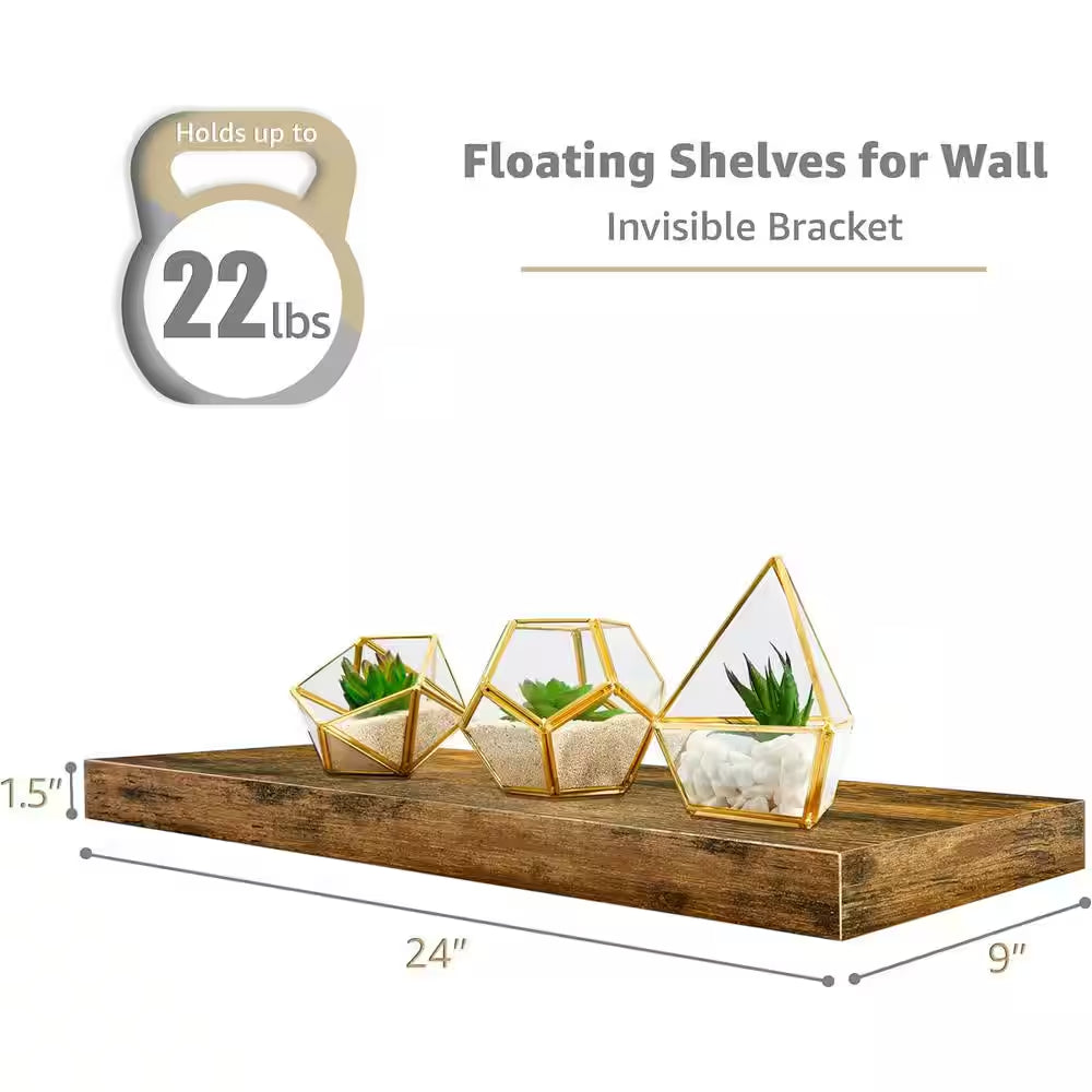 3-Pack Floating Shelves, 24 In. W X 9 In., invisible brackets