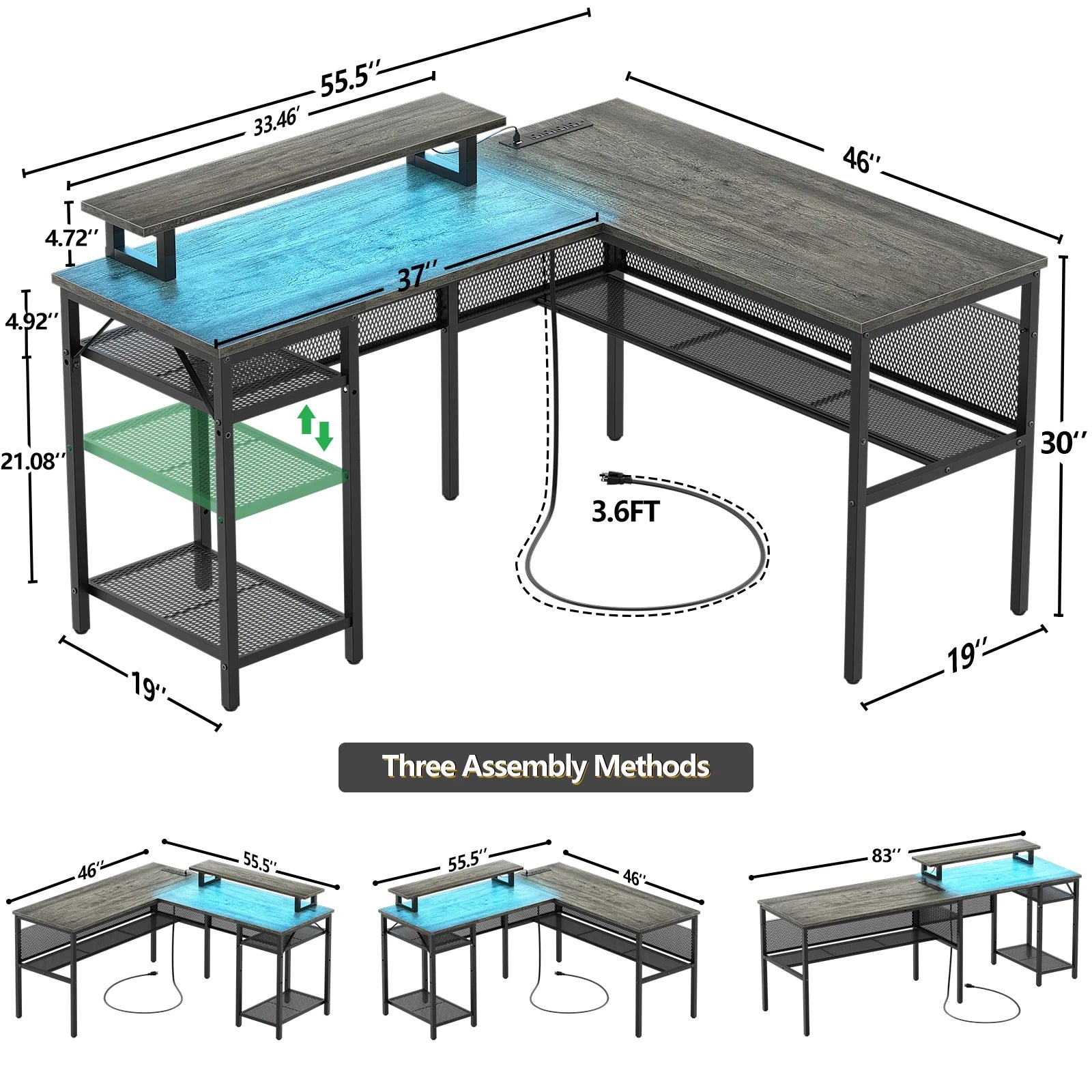 Large Modular Gaming Desk with Power and LED