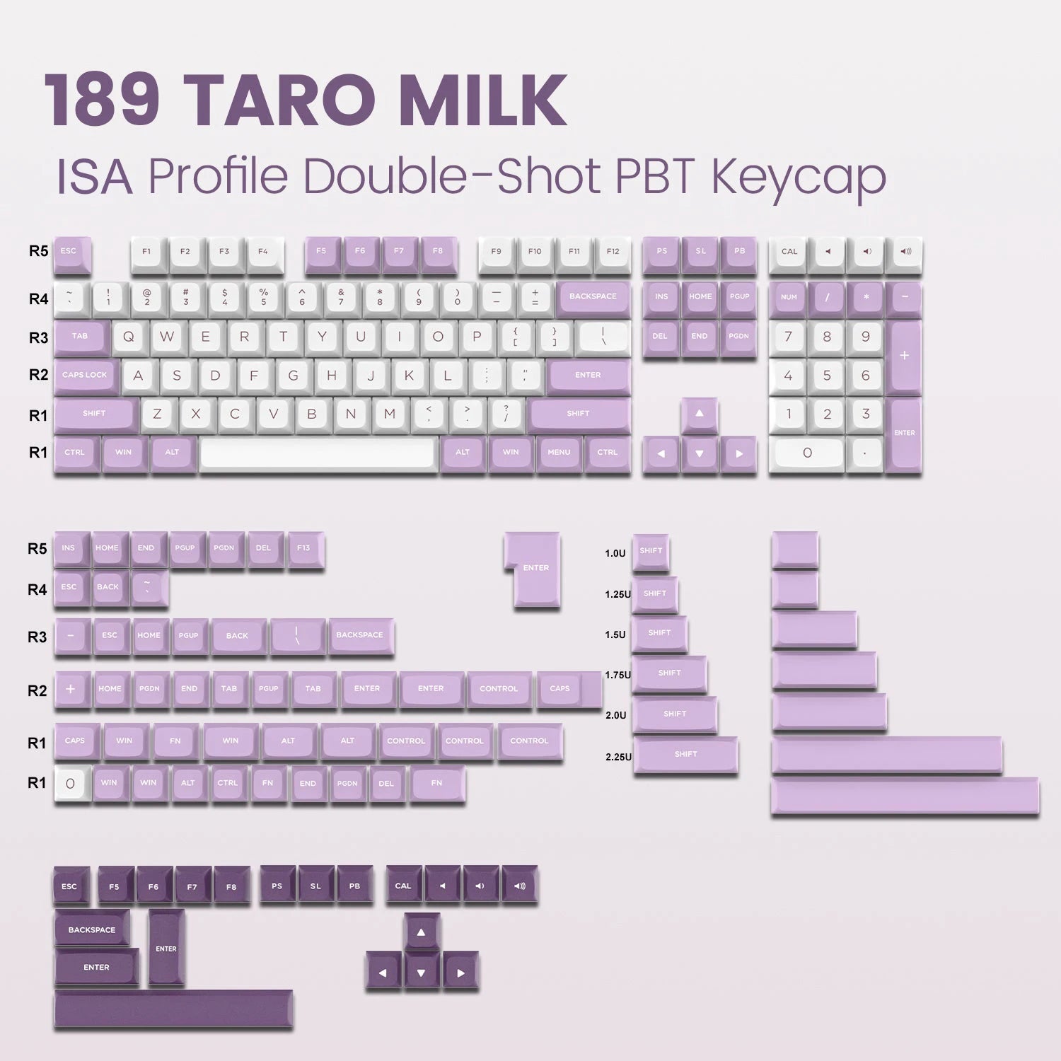 189 Keys ISA Profile Minimalist Keyboard Keycaps WOB BOW Double Shot PBT Keycaps for Gateron Cherry MX Switches Gaming Keyboard