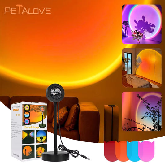 Rainbow Sunset Projector Night Light RGB Lamp for Home Coffe Shop Background Wall Decoration Atmosphere Table Lamp