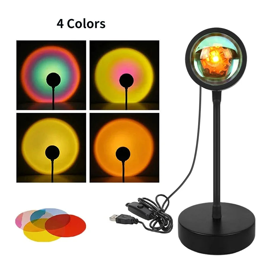 Rainbow Sunset Projector Night Light RGB Lamp for Home Coffe Shop Photography Background Wall Decoration Atmosphere Table Lamp