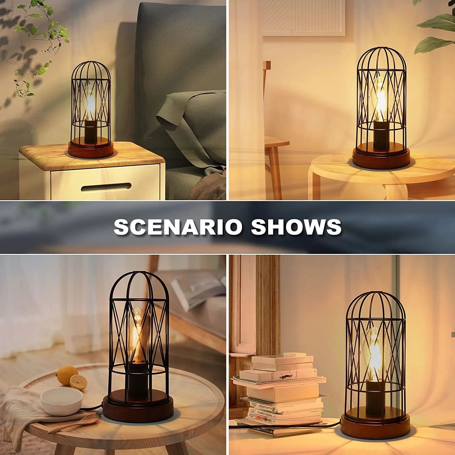 Industrial Table Lamp Set of 2, Small Touch Control Edison Desk Lamp 3 Way Dimmable Vintage Bedside Lamp Metal Cage Steampunk for Living Room,Bedroom or Den