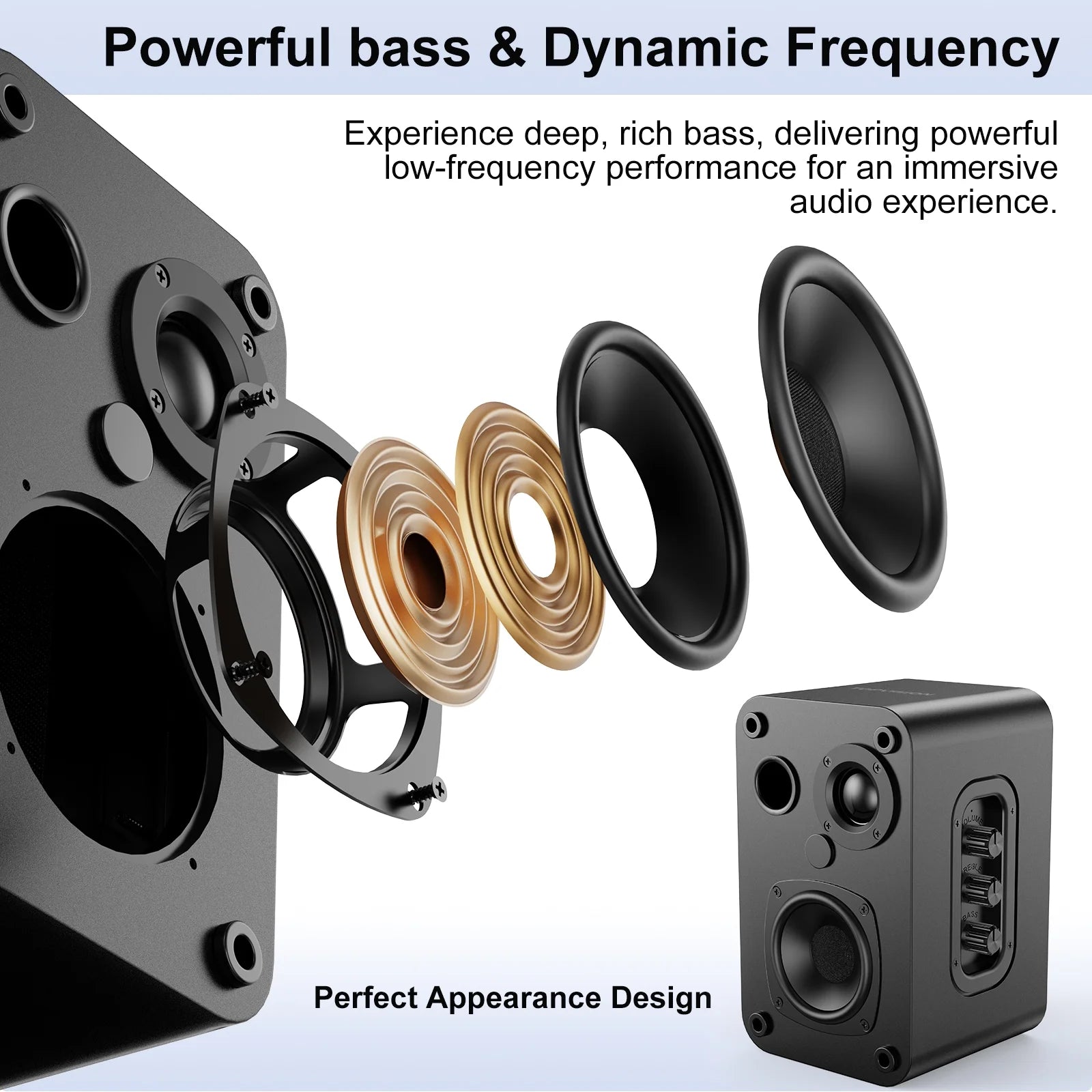 Bookshelf Speakers 50W*2, BT 5.4 Wireless Speaker with Woofer, 2.2Ch Computer Speakers for Desktop PC with Optical/Aux/Usb/Bluetooth