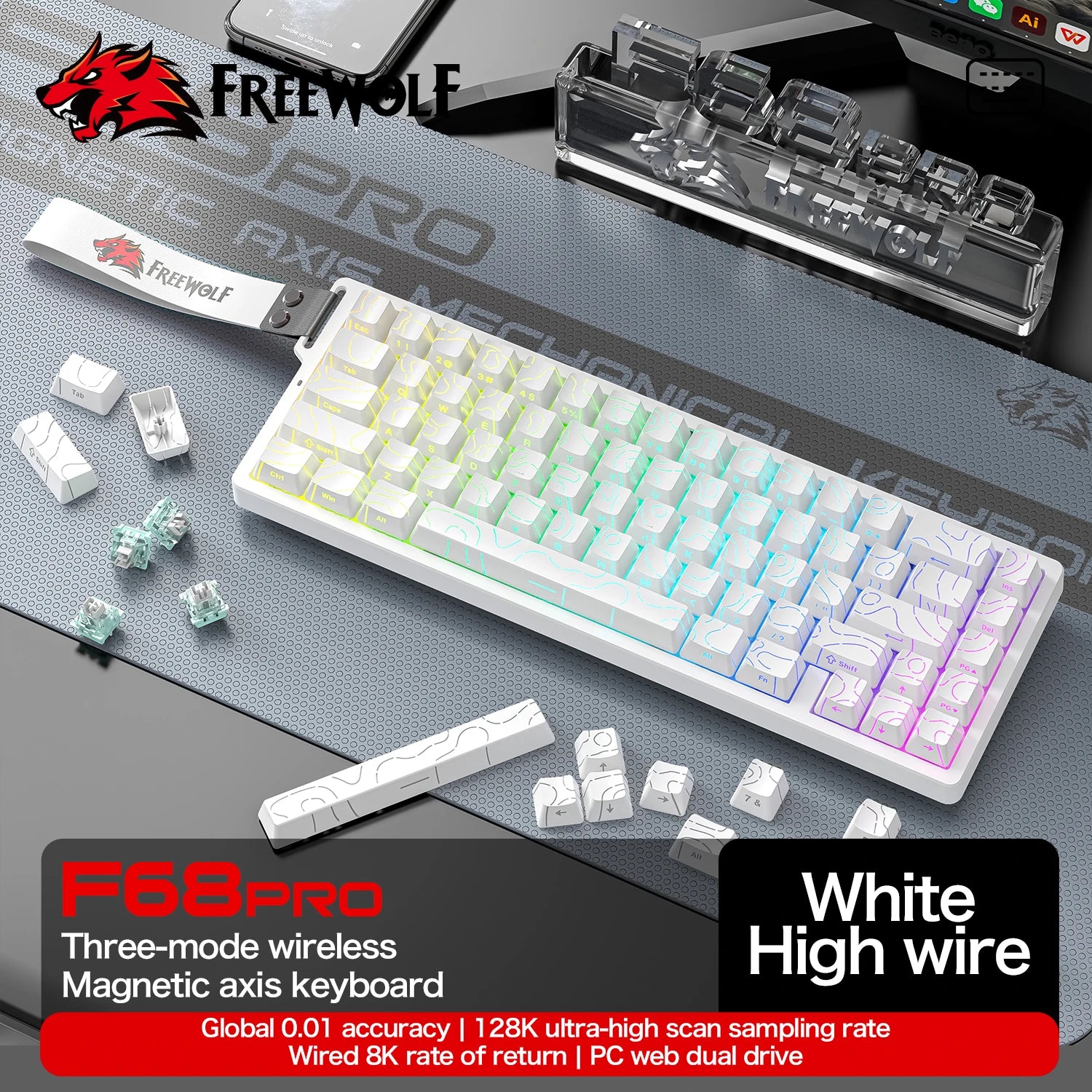 F68Pro 8K Mechanical Keyboard Magnetic Switch Wired&Wireless 68% Gaming Keyboards Rapid Trigger RGB Customs Keyboards