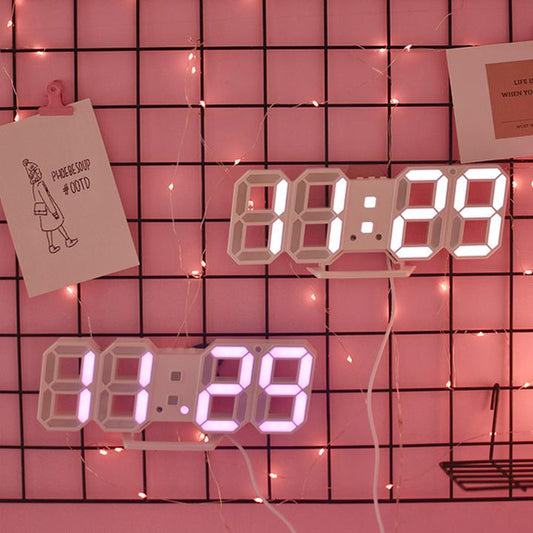 3D LED Wall Clock Modern Digital Sound Control Table Desktop Alarm Clock Temperature Night Light