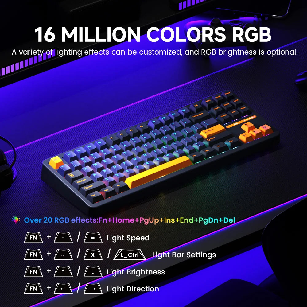 TAC87 Mechanical Keyboard 80% TKL Hot-Swap RGB 10000Mah USB Wired/2.4G&Bt Wireless Customized Gaming Keyboard Gasket Mount