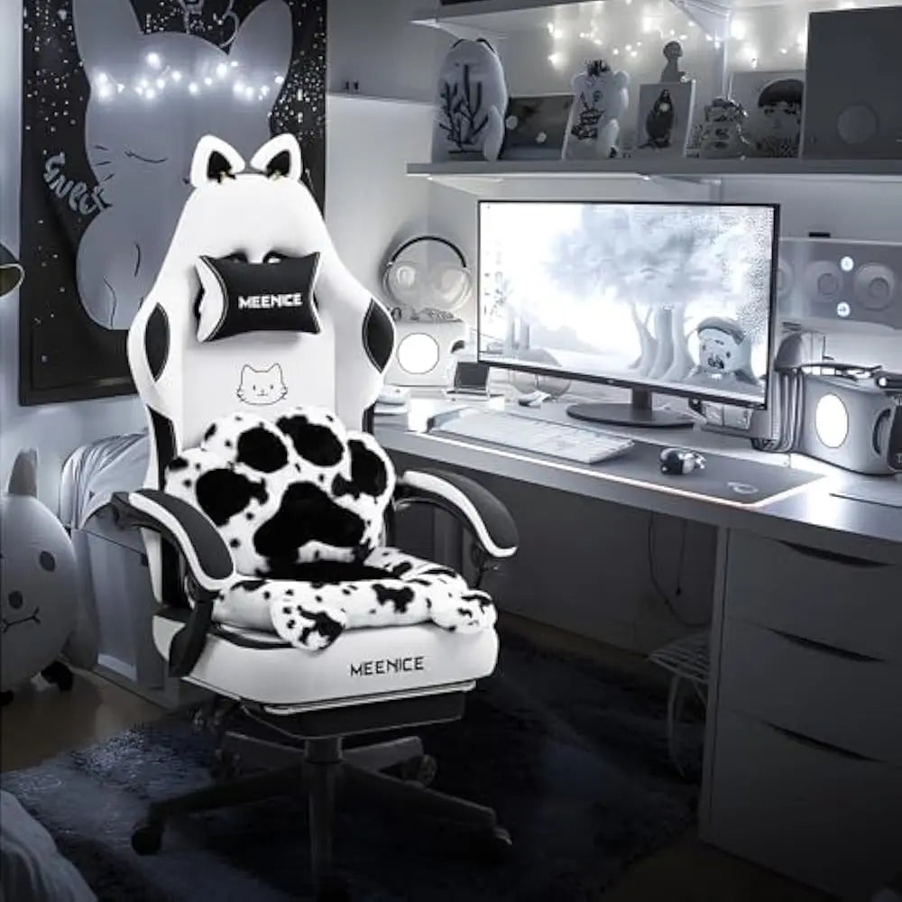 Pastel Cute Ergonomic Gaming Chair with Footrest