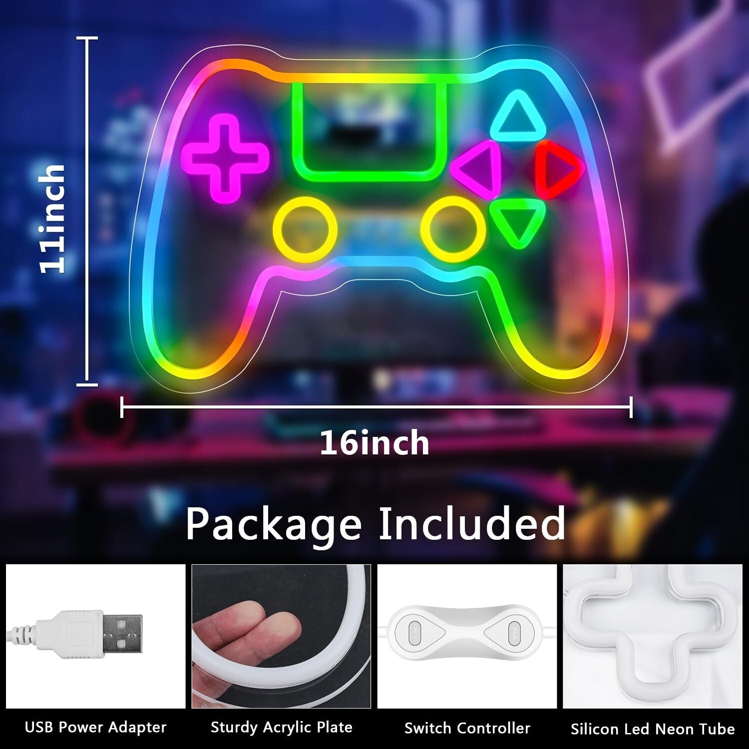 Gamer Neon Sign, LED Game Controller Gamepad Gaming Neon Light Sign for Game ...