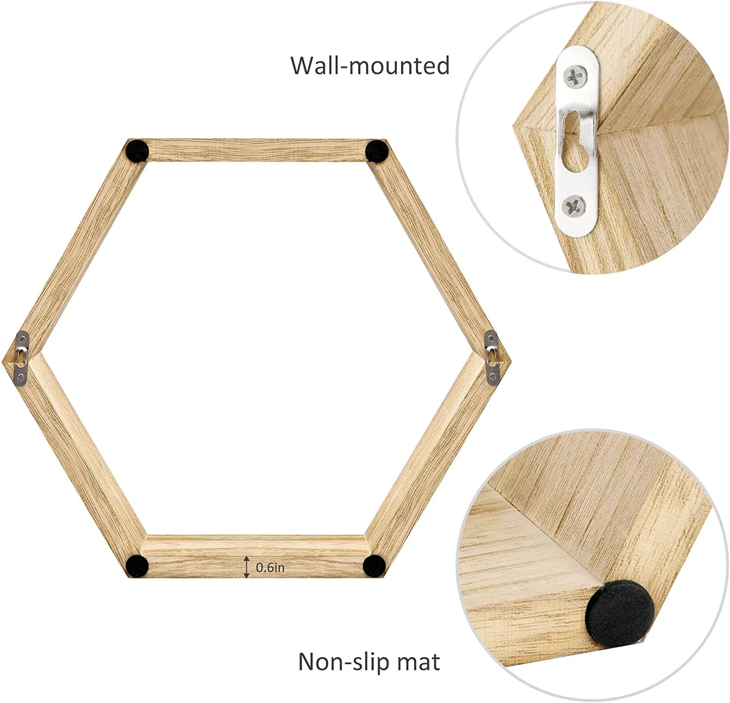 Modern 6 Hexagon Floating Shelves, 6 Count