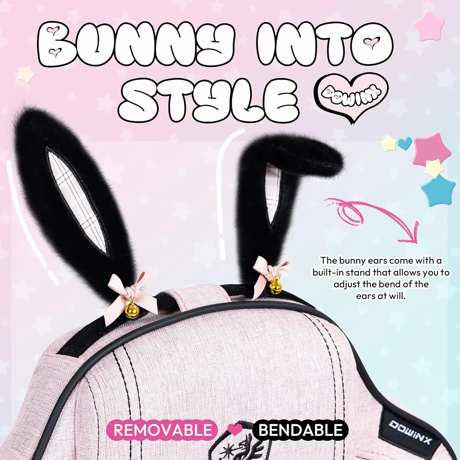 Gaming Chair with Removable Bunny Ears, Pastel Pink
