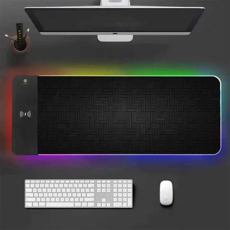 Black Large Mouse Pad Gamer 15W Wireless Charger Minimalist Desk Mat Artistic Mousepad Keyboard Mats Pads Xxl Rgb Backlight Mice