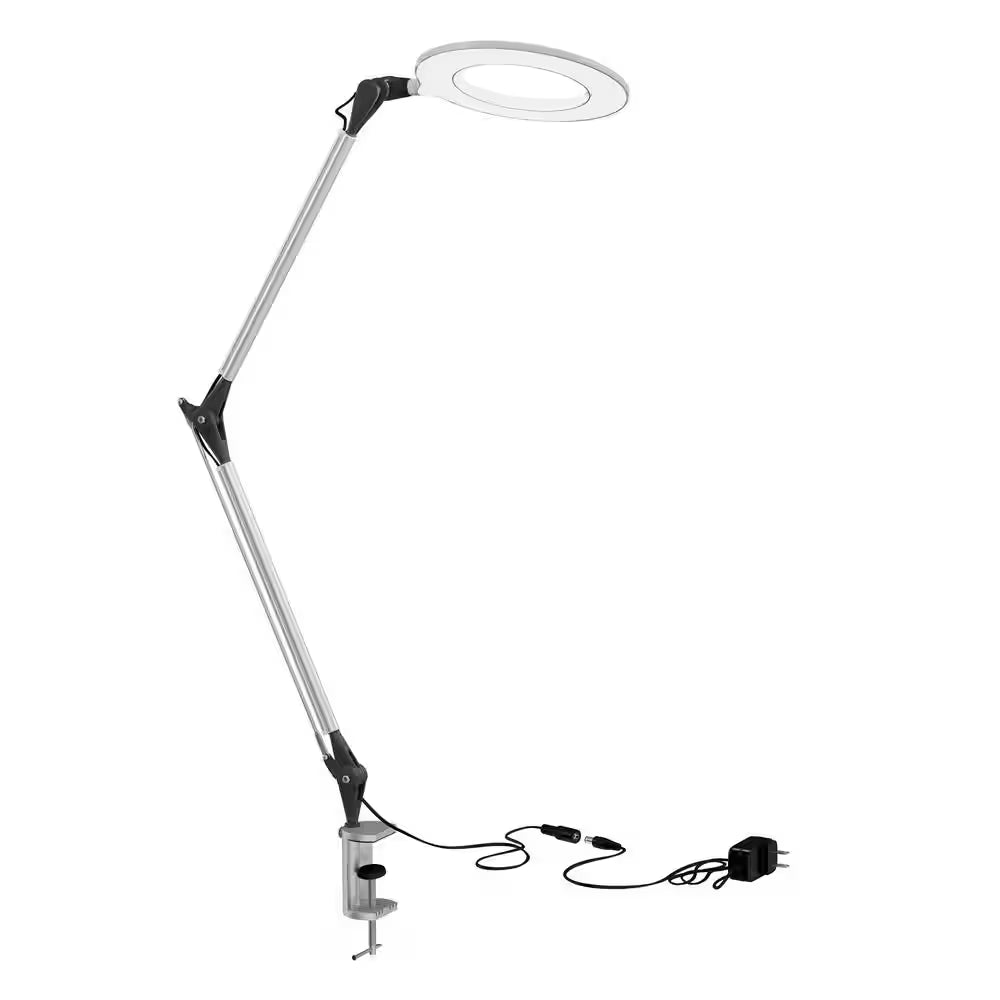 17.5 In. Metal Silver Swing Arm Architect LED Task Lamp with Ring Light