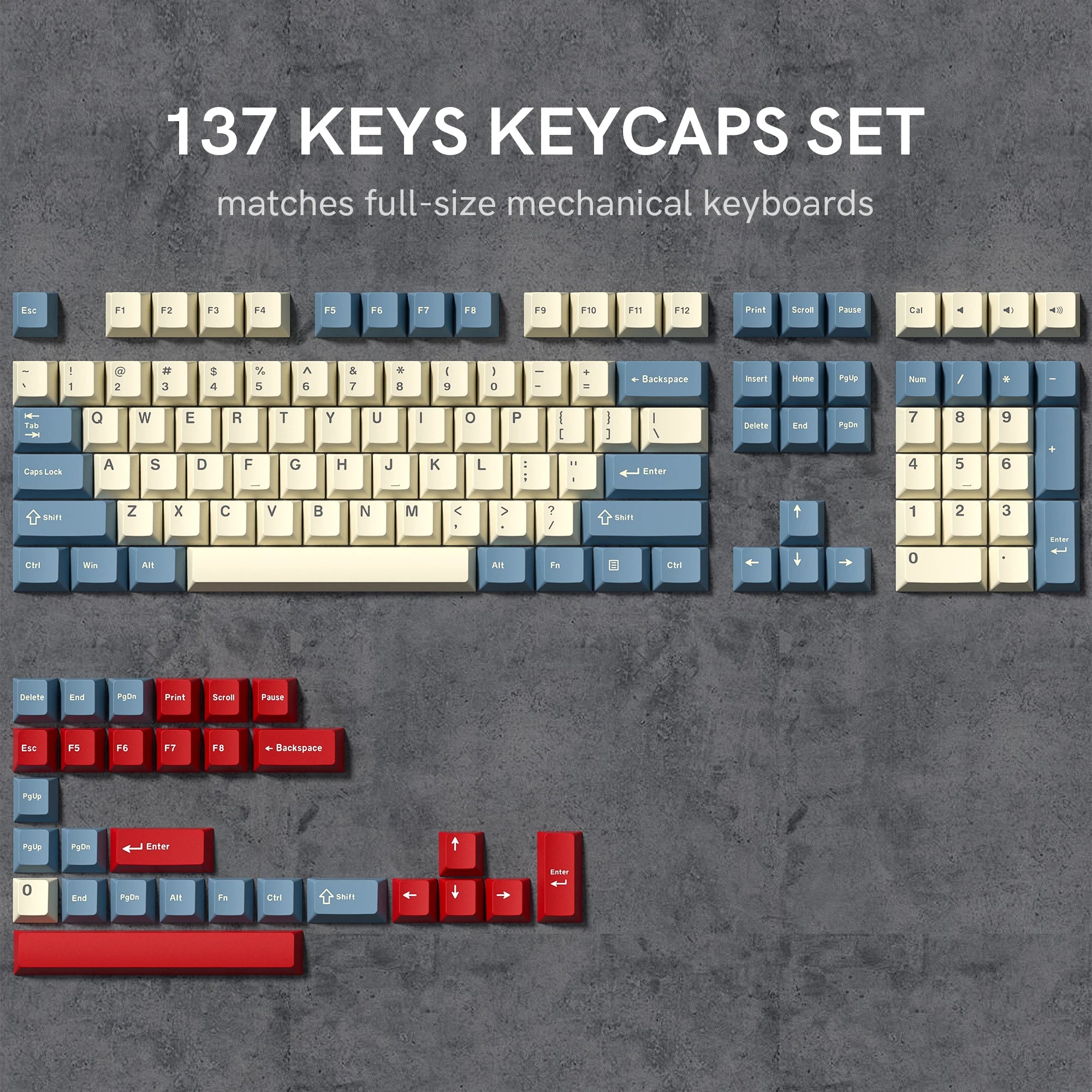 138 Keys Retro Grey Blue PBT Keycap Double Shot Cherry Profile Key Caps for Cherry MX Switches Mechanical Gamer Keyboard