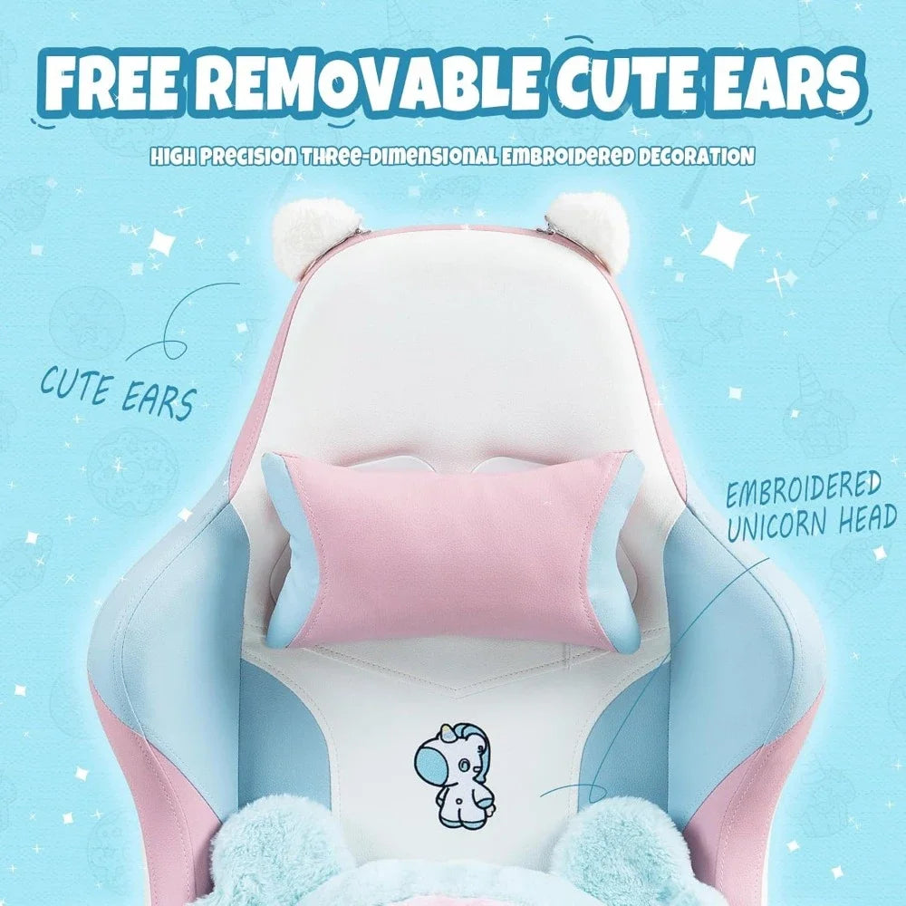 Pastel Cute Ergonomic Gaming Chair with Footrest