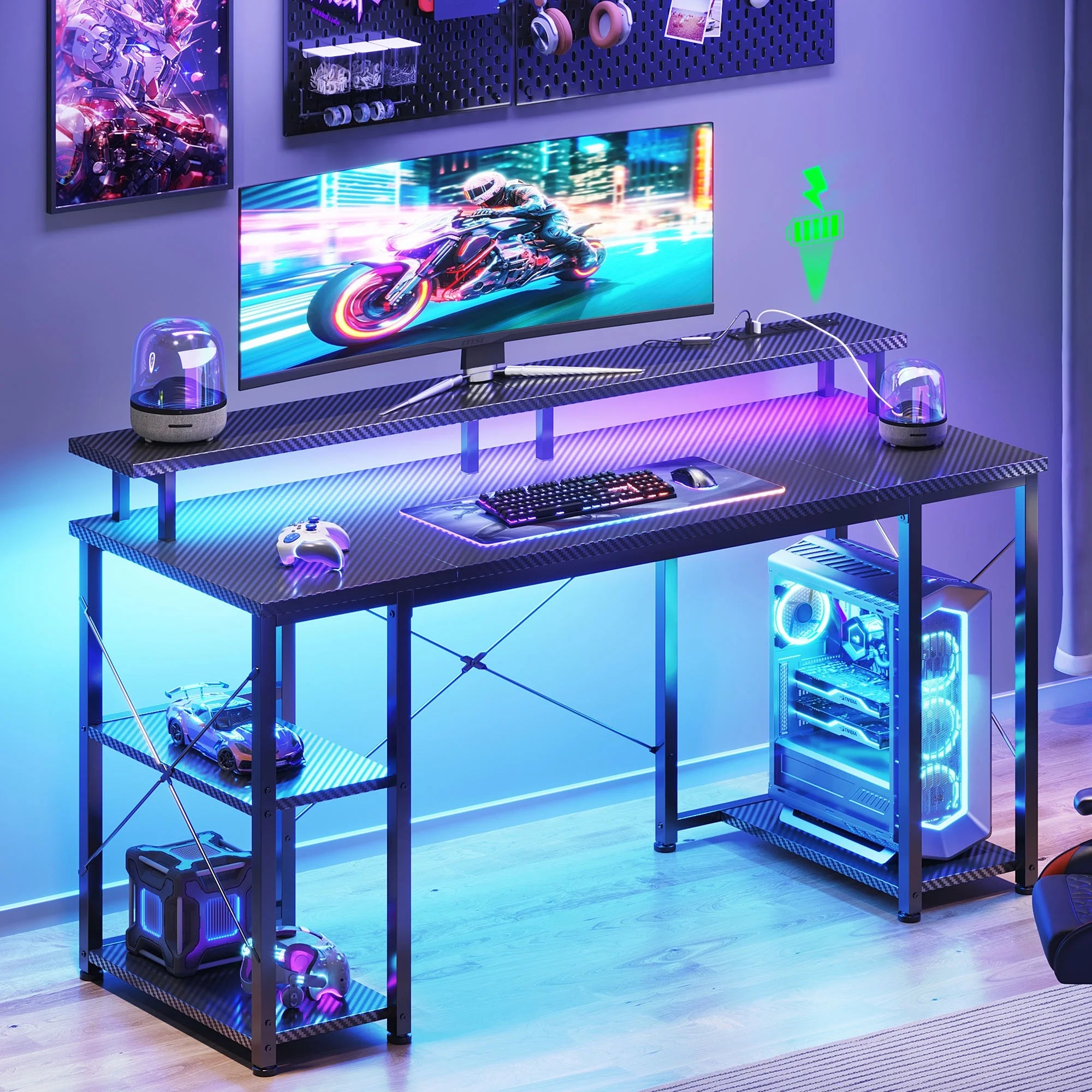 Gaming Desk with LED Lights & Power Outlets, 48 in.