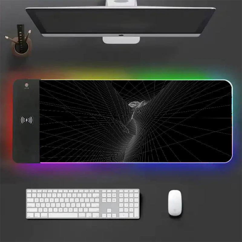 Black Large Mouse Pad Gamer 15W Wireless Charger Minimalist Desk Mat Artistic Mousepad Keyboard Mats Pads Xxl Rgb Backlight Mice