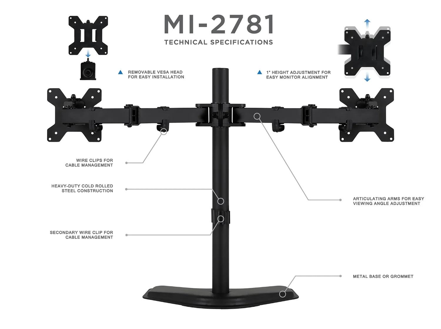 Dual Monitor Desk Stand for 17