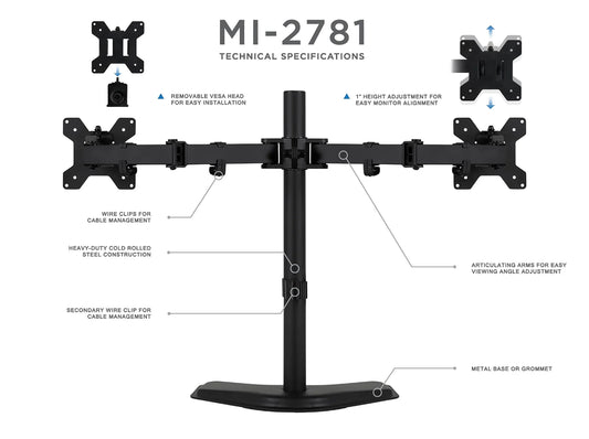 Dual Monitor Desk Stand for 17"-27" Inch Computer Screens, 35 LBS Capacity