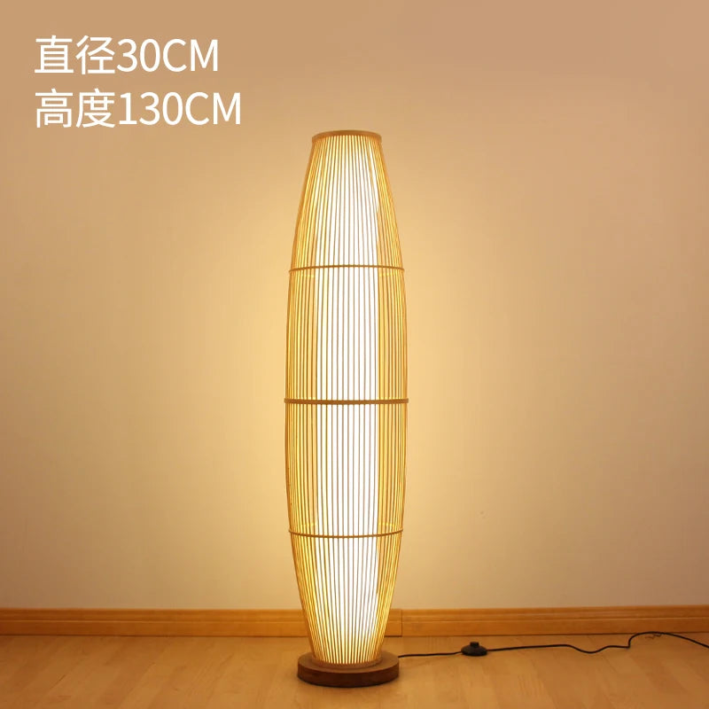 Japanese Bamboo Lamp Floor Lamp Tatami Chinese Zen Tea Room Bamboo Lights Nordic Living Room Bedroom Study Vertical Fishing Lamp