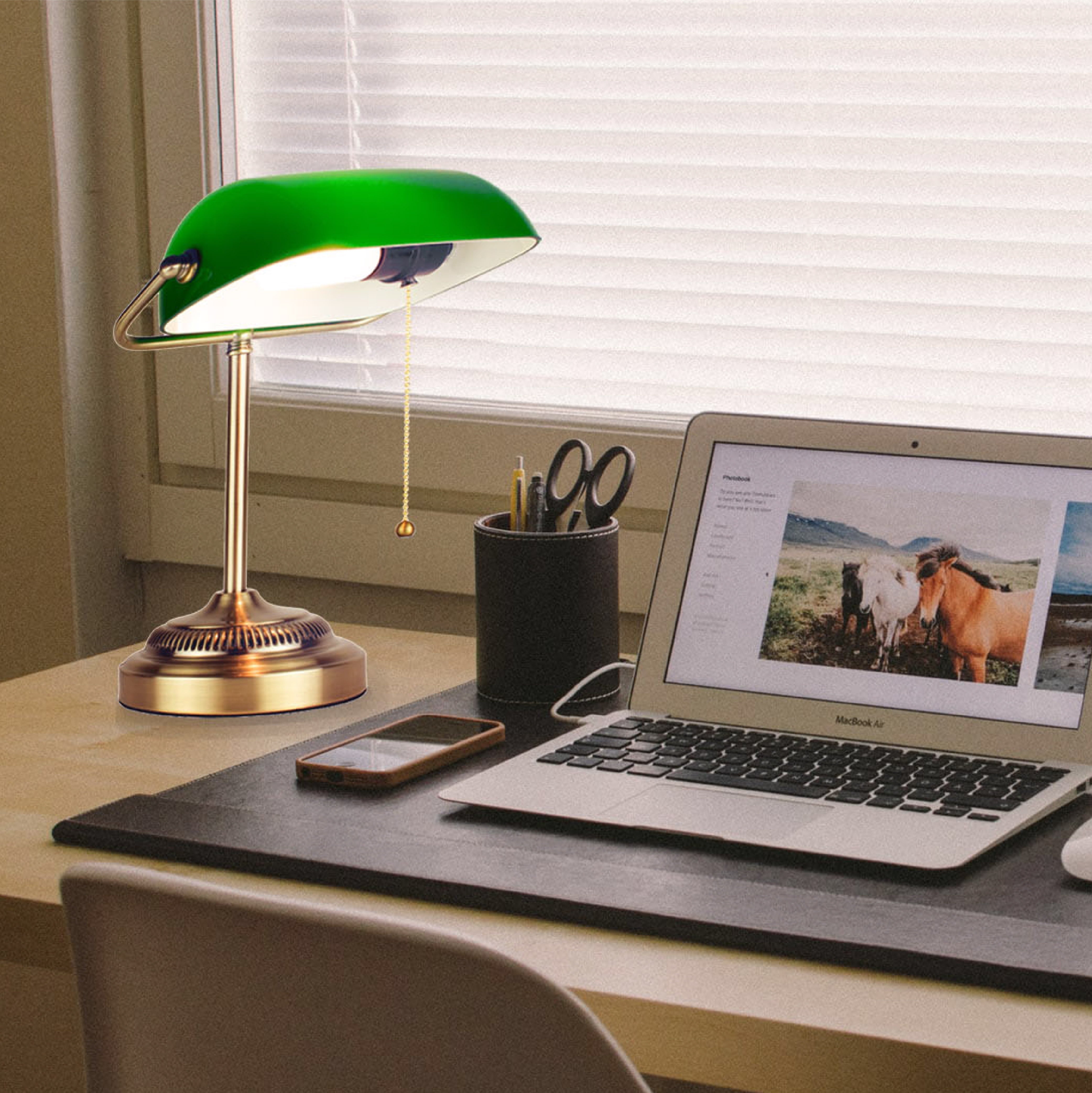 Morgan Antique Green Adjustable Energy-Efficient LED Bankers Desk Lamp