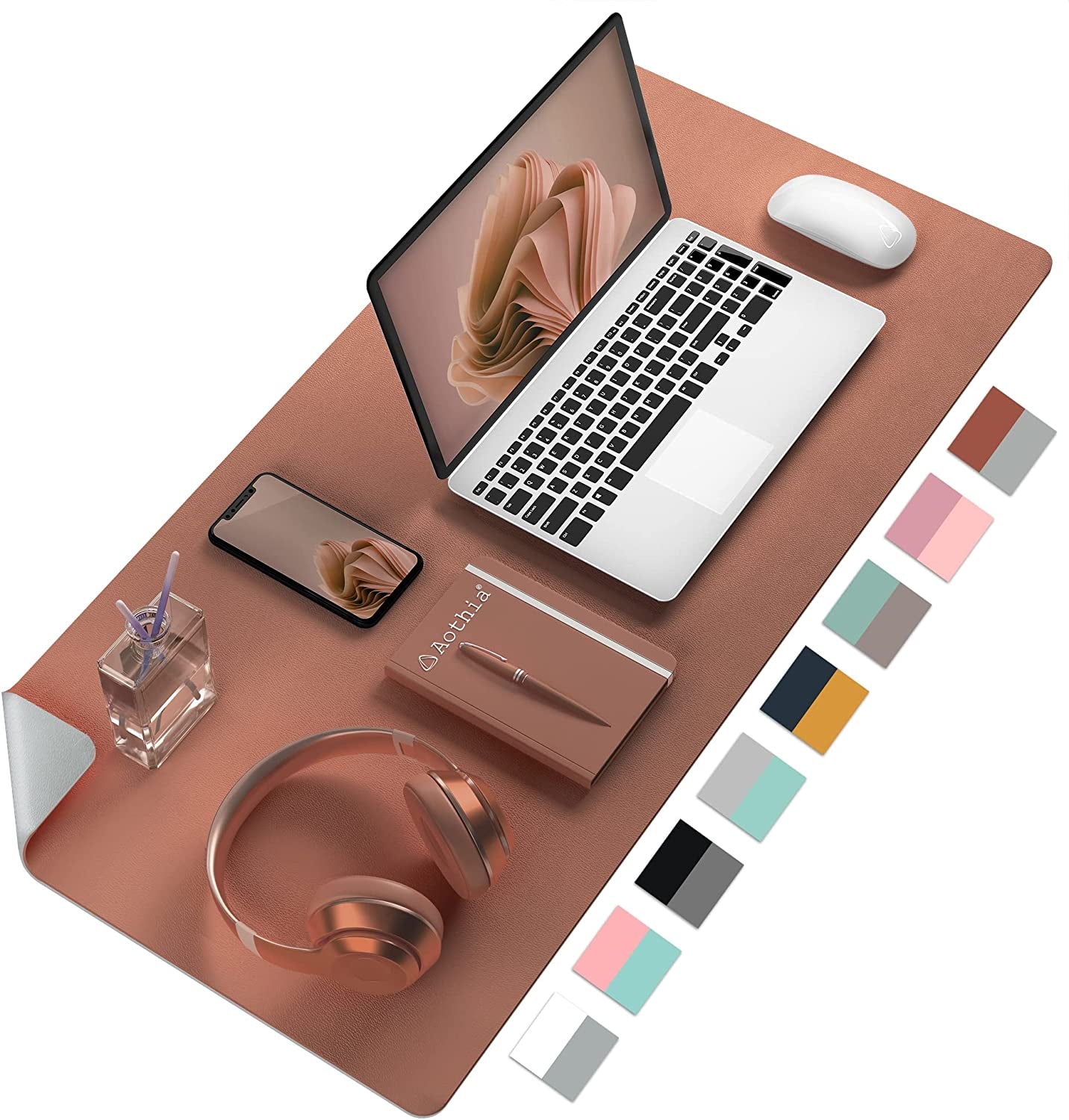 Double-Sided PU Leather Desk Pad - Non-Slip Large Mouse Pad & Desk Mat for Office, Home - Waterproof, Easy to Clean, Durable Dual-Sided Surface(Brown, 23.6