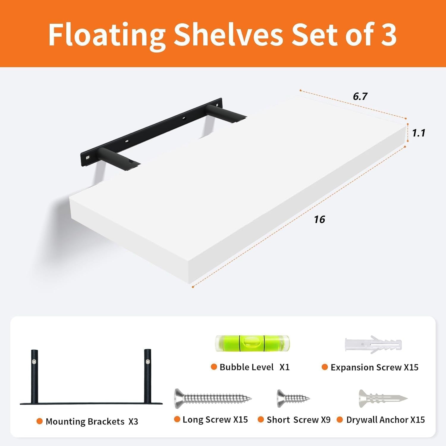 White Floating Shelves, Set of 3