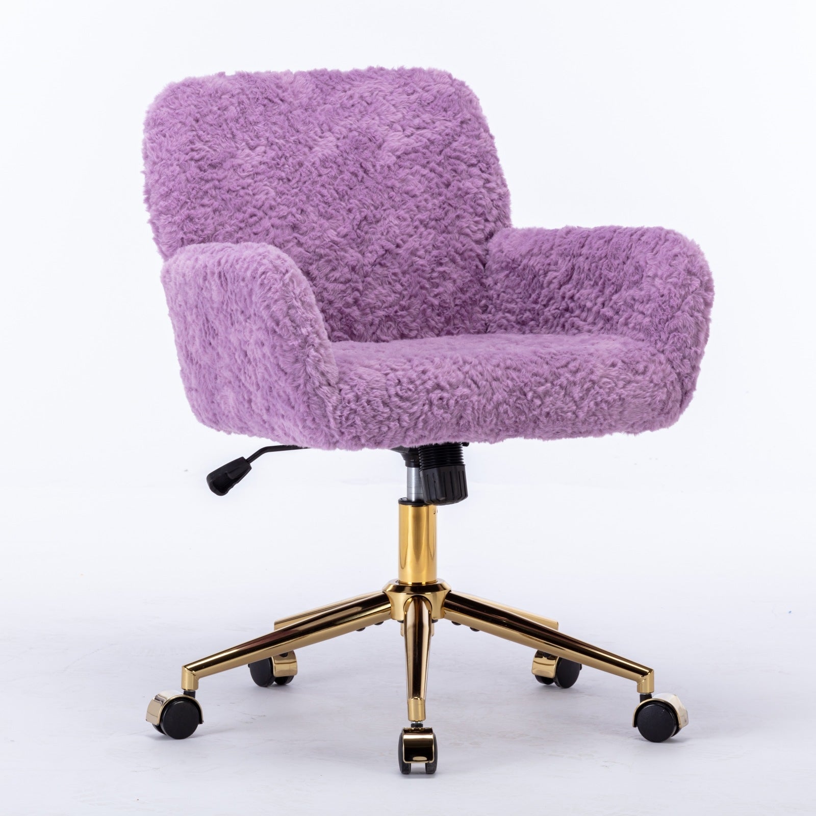Purple Pastel Chair with Artificial Fur Upholstery and Gold Metal Base