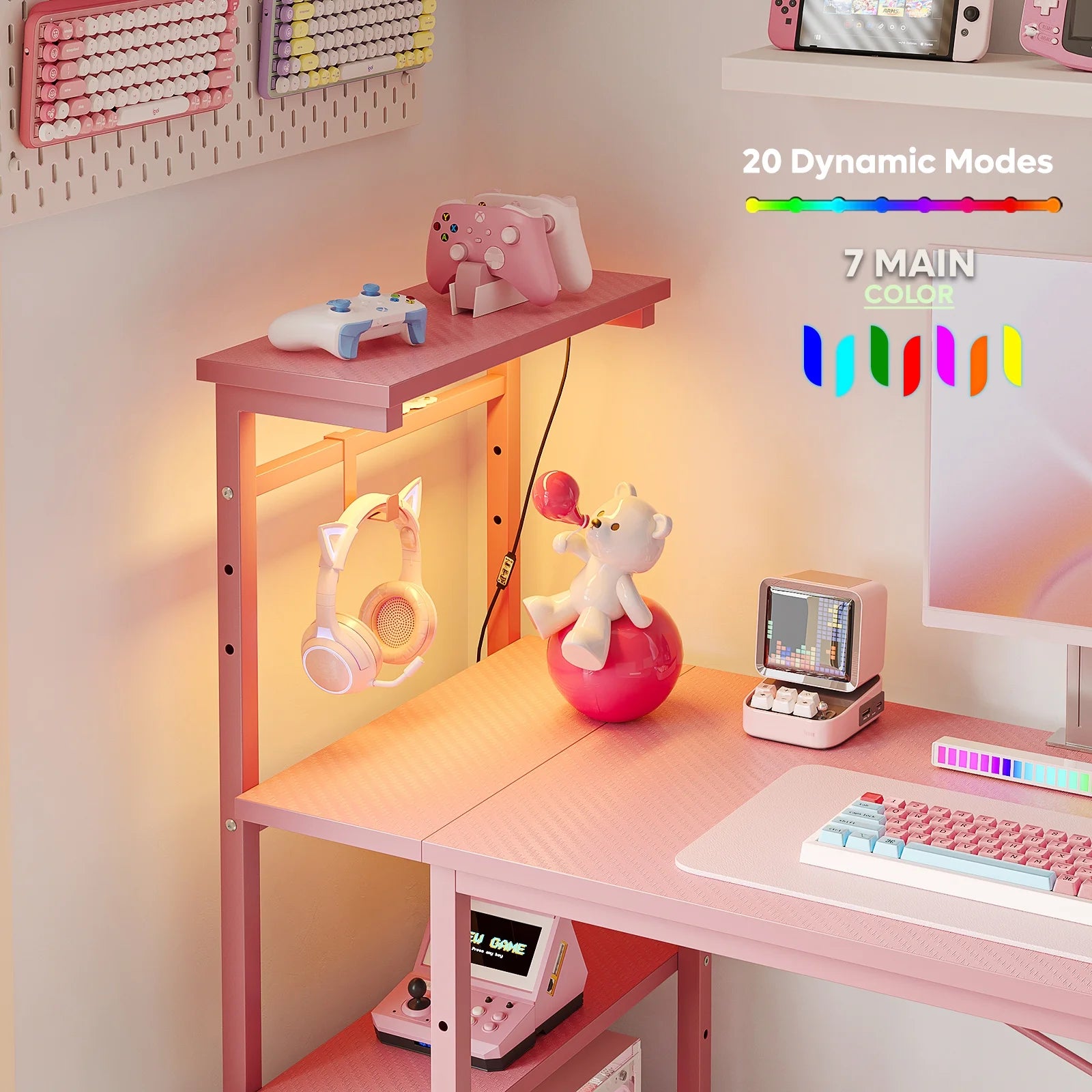 52 In. Pastel Pink Gaming Desk with LED