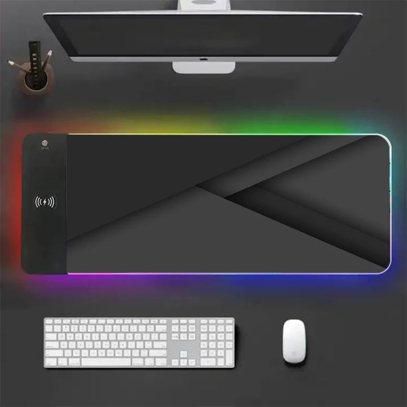 Black Large Mouse Pad Gamer 15W Wireless Charger Minimalist Desk Mat Artistic Mousepad Keyboard Mats Pads Xxl Rgb Backlight Mice