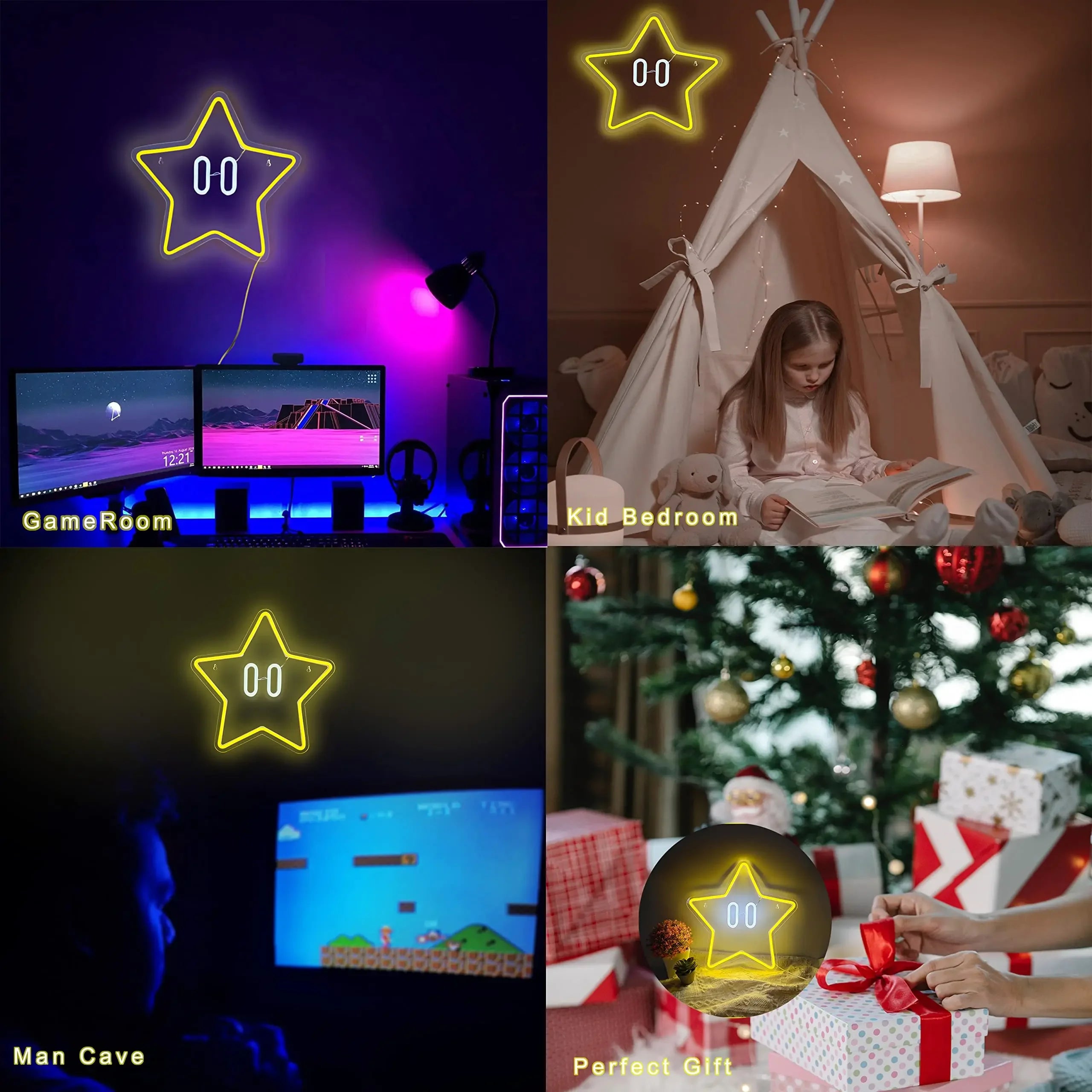 Star Neon Sign, Gaming Neon Sign for Mario Game Room Decor, Kids Room,Super Star Gaming Wall Decor Gamer Gifts for Boys, Kids