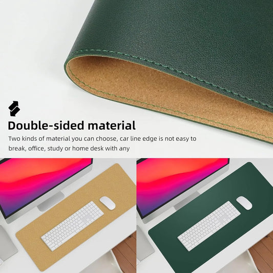Leather Desk Pad Protector, Large Desk Mat with Natural Cork & PU Leather,Mouse Pad,Non-Slip Office Desk Mat,Waterproof
